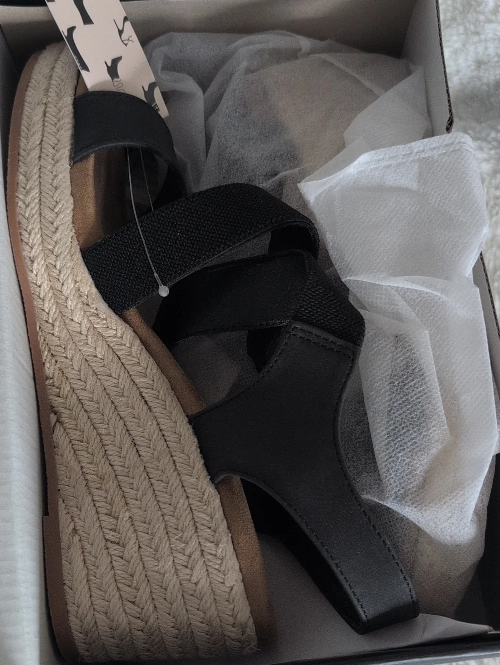 MySoft Black Elastic Strap Wedge Sandal